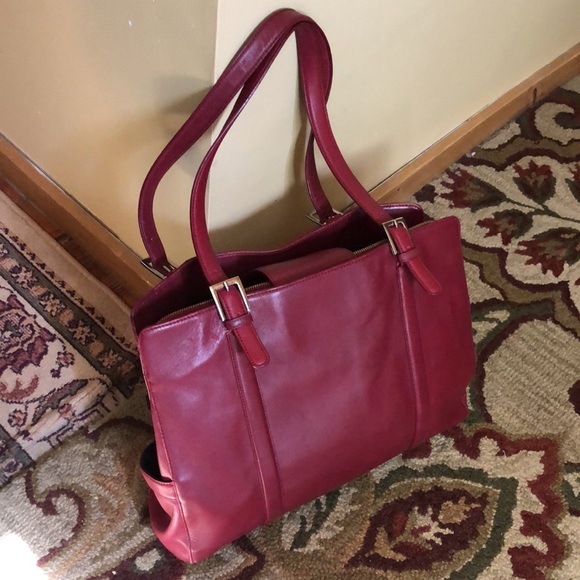 FRANKLIN COVEY Red Leather Briefcase Purse Executive Size Dual Strap TOTE Zipper - Picture 9 of 16